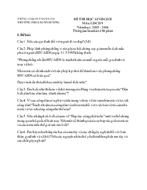 Đề thi học sinh giỏi môn Giáo dục công dân 9 - Năm học 2015 - 2016 - Thời gian làm bài 150 phút - Trường THCS Xuân Dương
